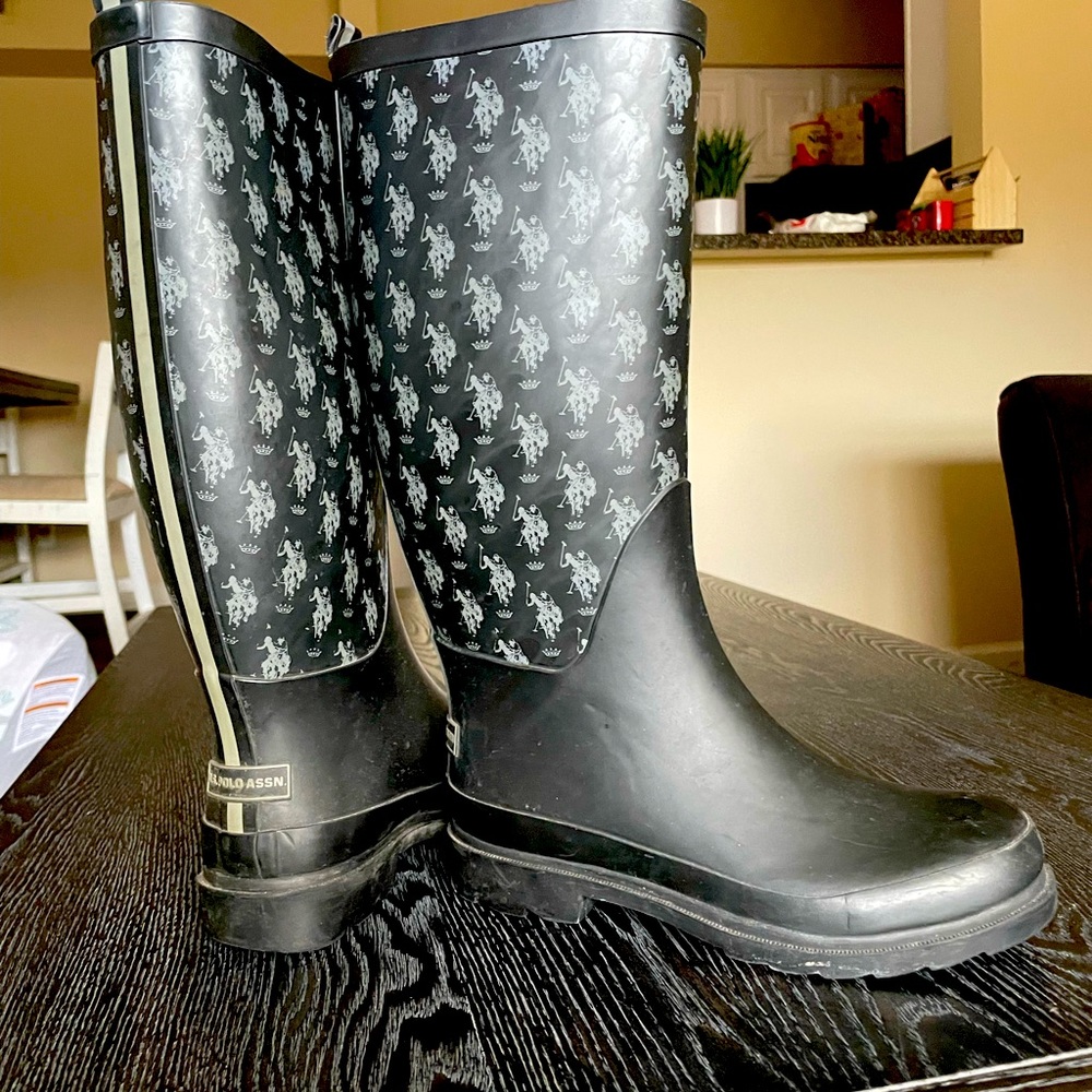 Rain boots name brand by polo